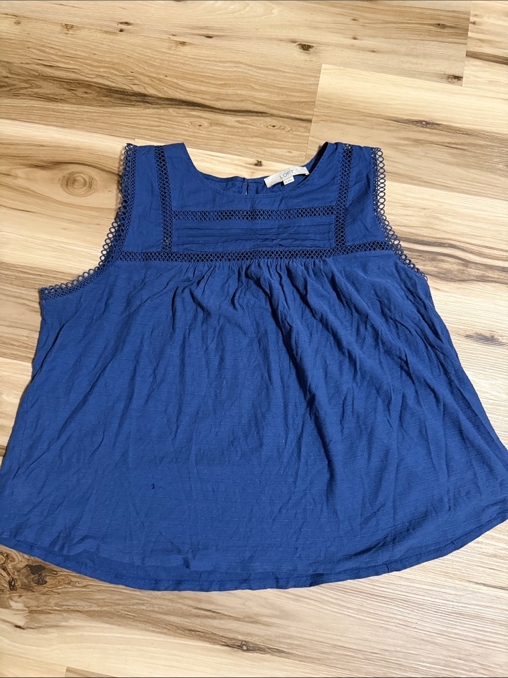 LOFT Blue Crochet-Trim Sleeveless Tank